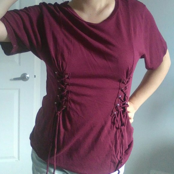 Burgundy Corset Detail Top - Picture 3 of 5